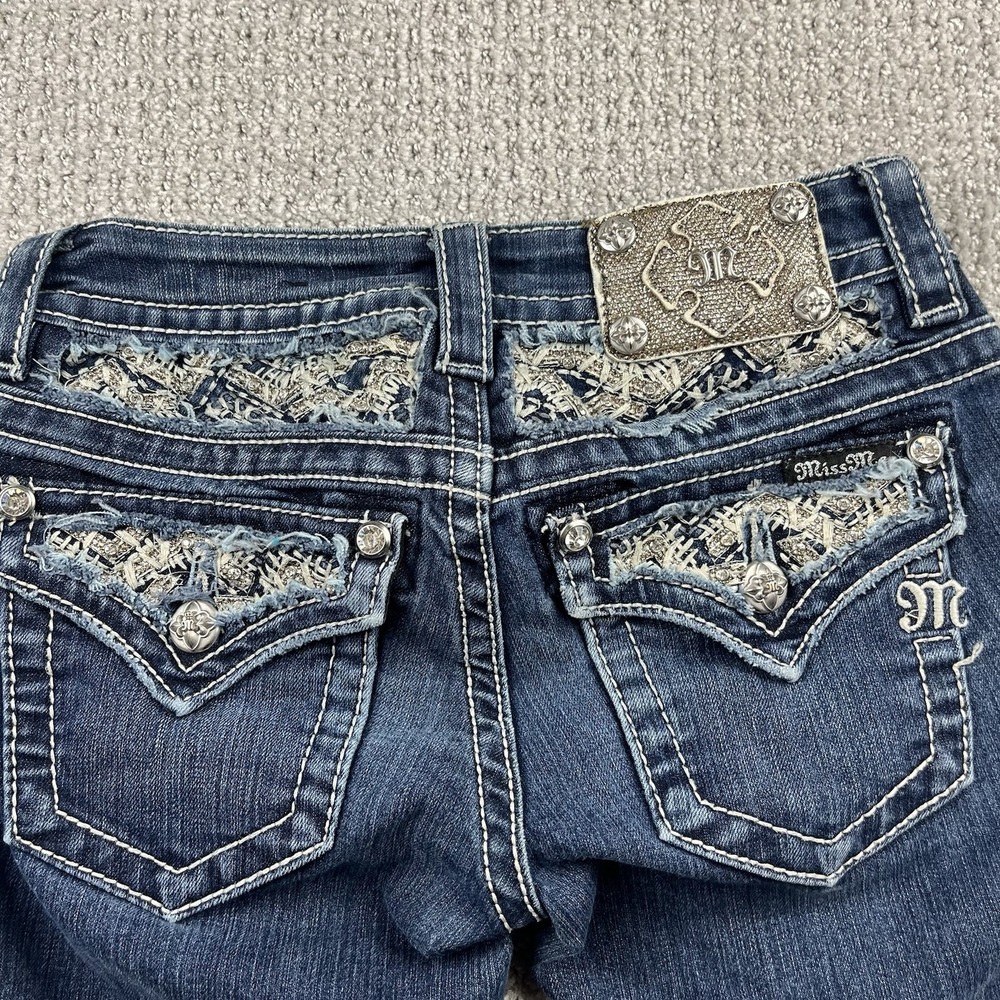 Miss Me Women’s Signature Boot Jeans Size 24 Fleur-de-Lis Bling Pocket 25x26